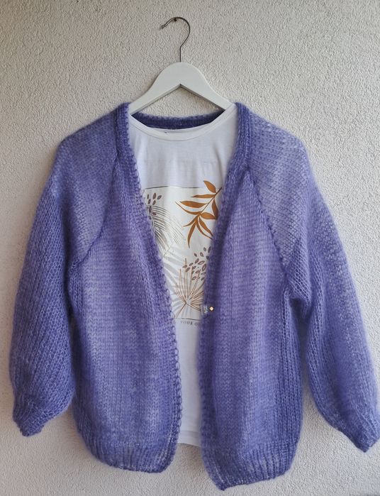 Lawendowy kardigan moher z jedwabiem. Handmade