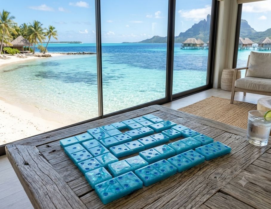 Rękodzieło unikatowe- piękne turkusowa woda Bora Bora- Domino!