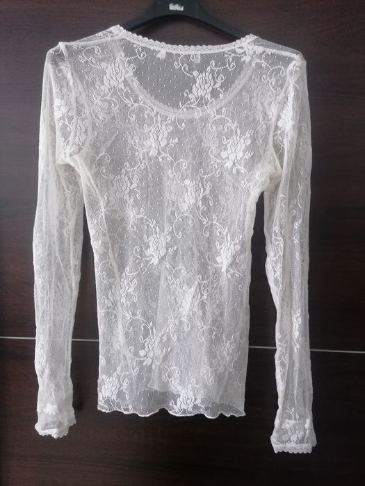 Bluzka koronkowa kremowa przeźroczysta S 36 boho