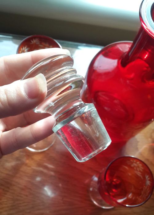 Графин рюмки для коньяка \ рубиновое стекло красный хрусталь