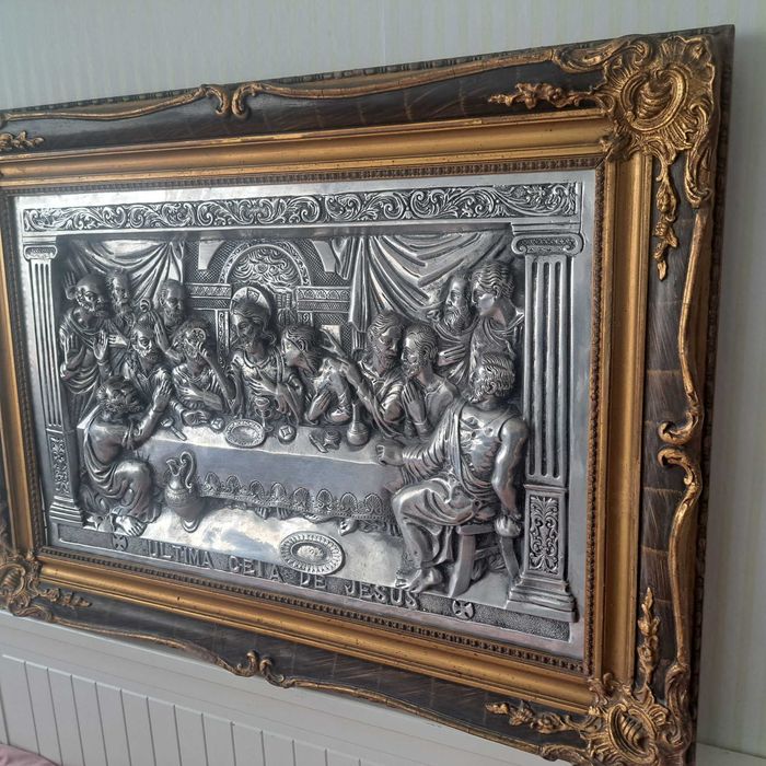 Quadro Última ceia de Jesus Cristo em Estanho (3,3kg) 80x57cm