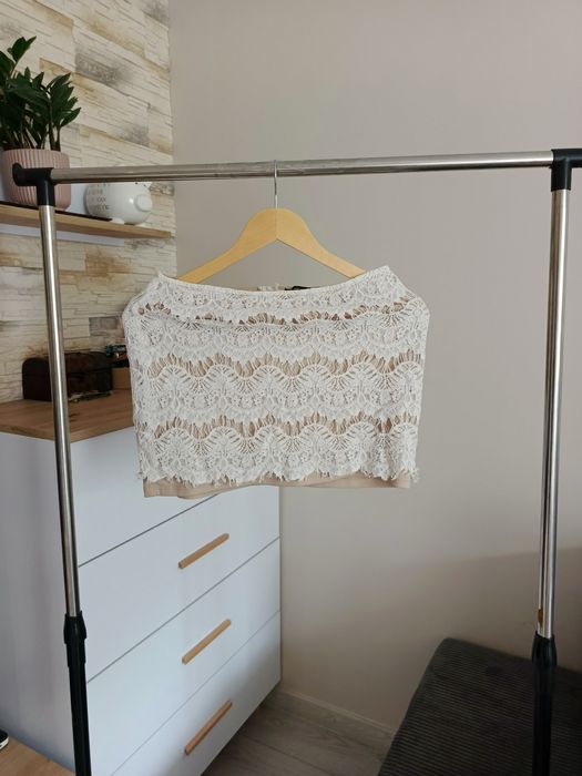 Biała, koronkowa spódniczka mini | rozmiar M Forever 21