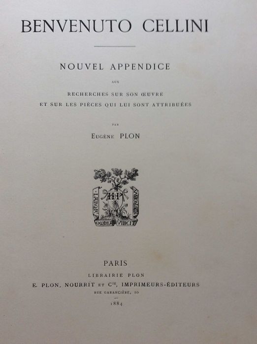 Benvenuto Cellini: Nouvel Appendice aux... 1884. Raro