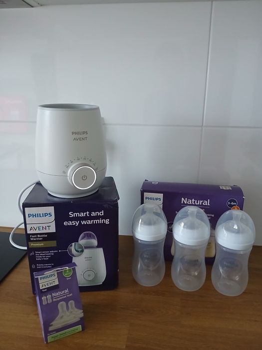 Zestaw Philips Avent: podgrzewacz do butelek + 3 nowe butelki + smoczki