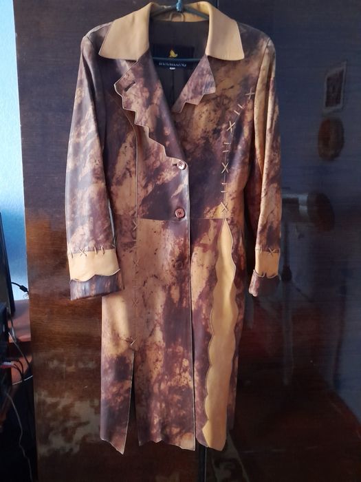 Кожаний натуральний плащ