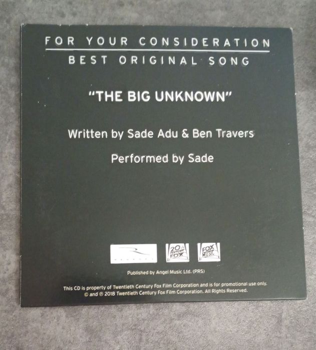 CD Single Sade - "The Big Unknown" from the motion picture 'Widows' - RARO