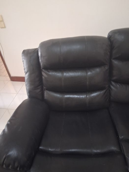 Conjunto sofá pele com relax