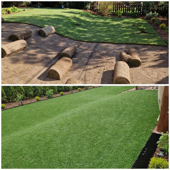 Trawa z rolki trawnik w rolce ogrody transport montaż