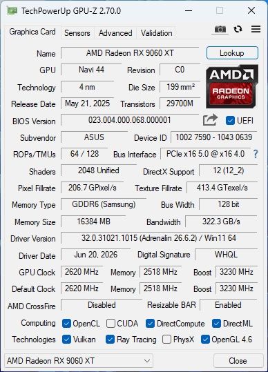 Asus AMD Radeon RX 9060 XT 16GB | Garantia | Como Nova