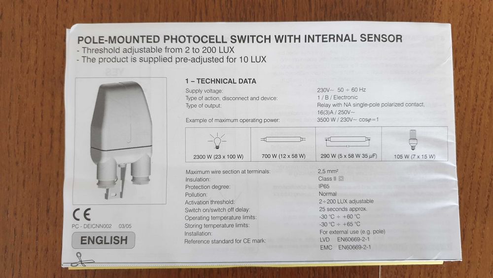 Fotocélula Interruptor Crepuscular IP65 Perry Electric