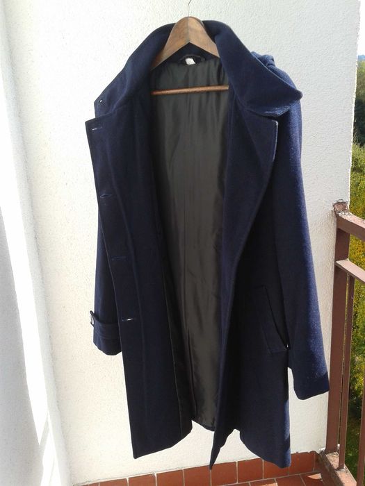 Płaszcz damski wełniany, jesień/zima, granatowy, rozmiar 38