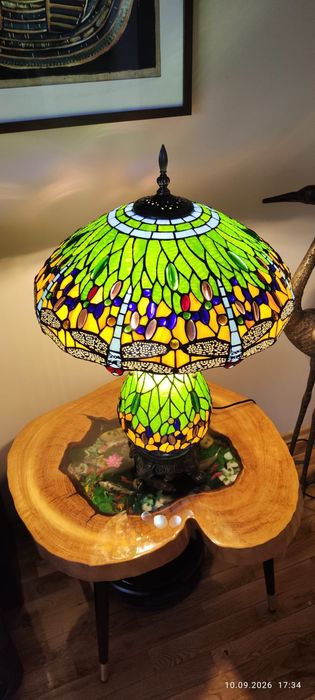 Duża Lampa witrażowa ważka zielona