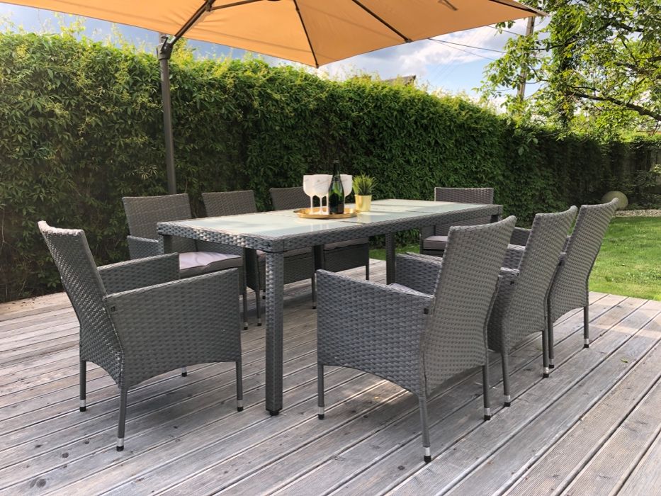 ENDO 190/90cm szary technorattan 8+1 meble ogrodowe