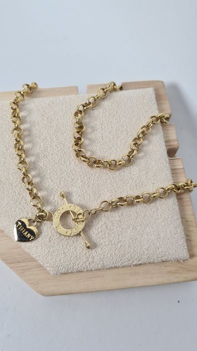 Złoty łańcuszek naszyjnik Tifany zapięcie Toggle grube ogniwa