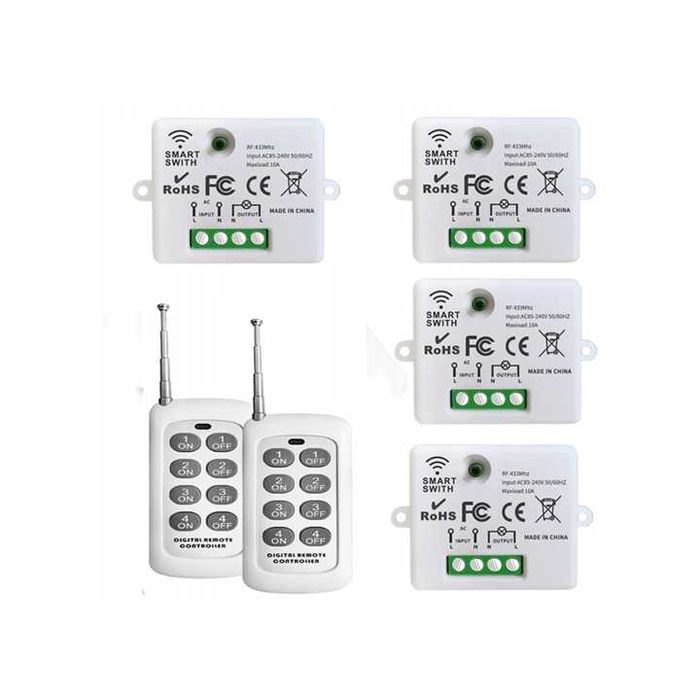 NOWY!! Modułowy włącznik światła 230V 4 kanały 2 piloty RF