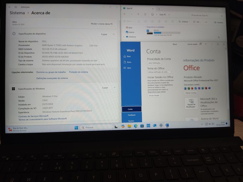 "Win11* Portátil Profissional Dell 3535 Ryzen 5 7530U,16GB RAM