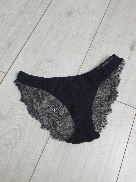 H&M czarne majtki z koronką koronkowe 36 S