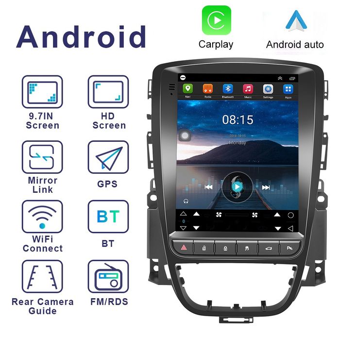 Rádio Vertical 9,7 Android Opel Astra 2009-15 GPS Carplay Wi-Fi 2/32GB