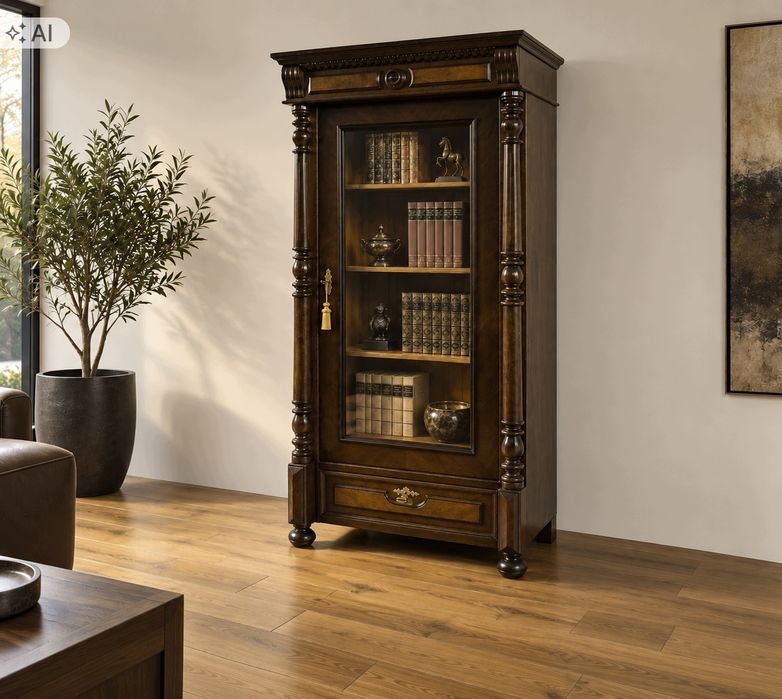 WITRYNA BIBLIOTEKA z kolumnami XIX w. antyk, szuflada