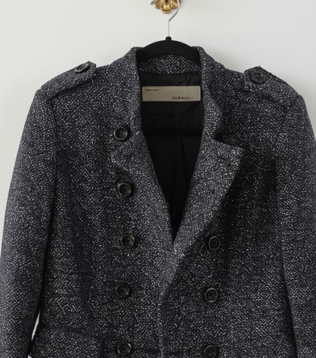 Zara wełniany płaszcz wełna czarny granatowy wiosenny  38 M