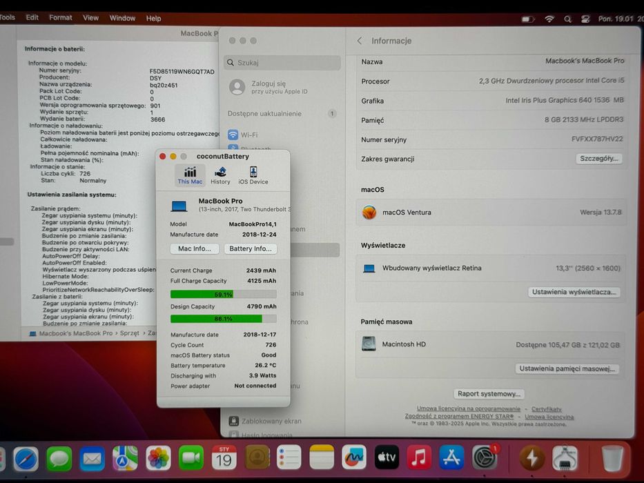 MacBook Pro 13 2017 i5 86% kondycji 8GB RAM 128GB SSD Gwarancja