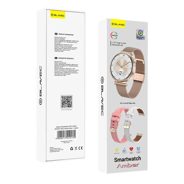 Smartwatch W17 Amber HD AMOLED różowe złoto + 3 paski Bielsko-Biała