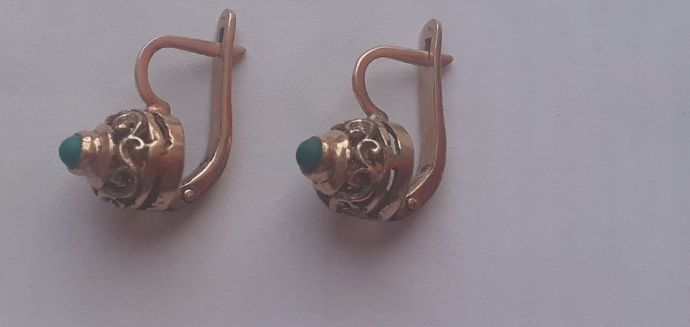 Серьги старинные с бирюзой  сережки серебро 875 звезда бирюза