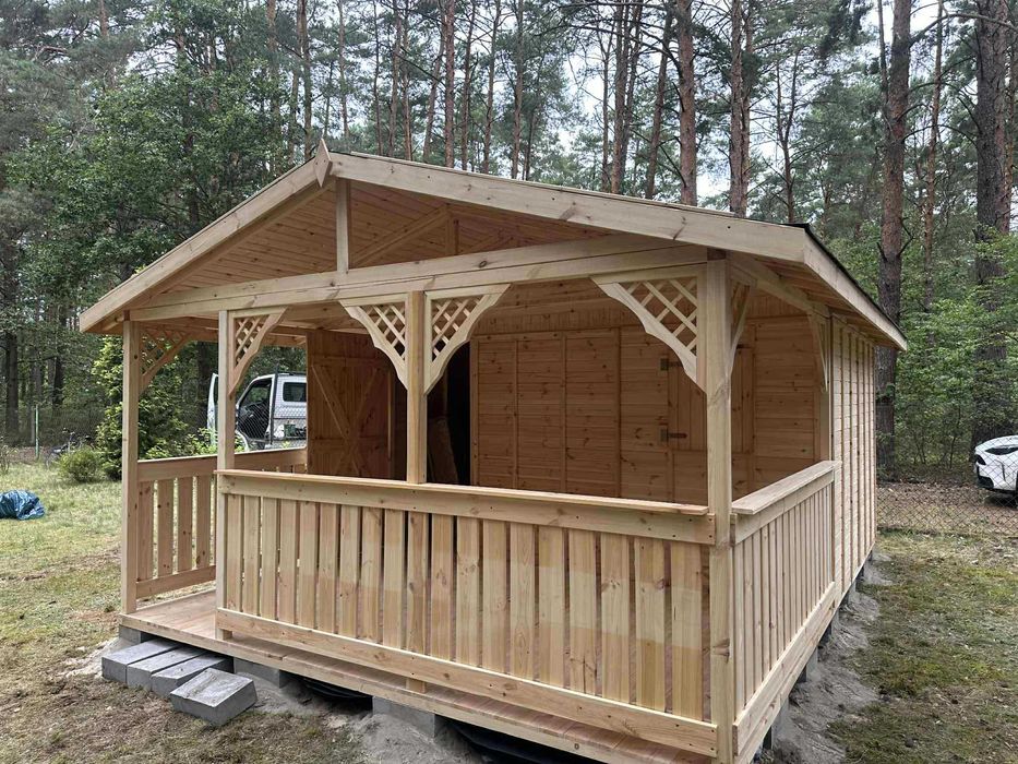Domek letniskowy z tarasem drewniany ogrodowy altana ROD 5,5X4