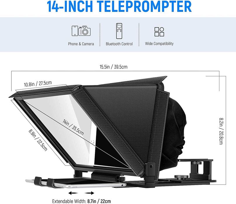 Teleponto alumínio 12 polegadas com comando e estojo
