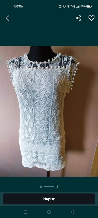 Biała Boho sukienka z pomponami letnia koronkowa gipiury bohoo