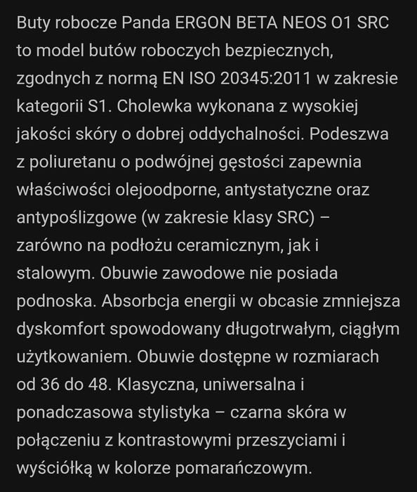 Buty robocze Panda ERGON BETA NEOS O1 SRC r.37