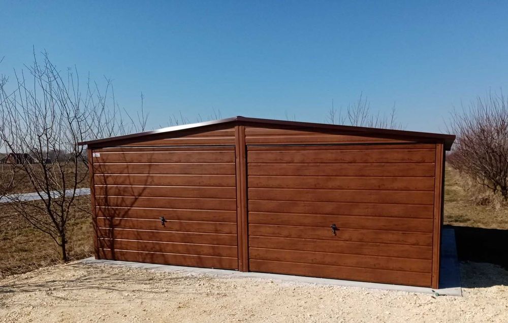 Garaż blaszany 2 stanowiska 6x6 dwuspad drewnopodobny PRODUCENT