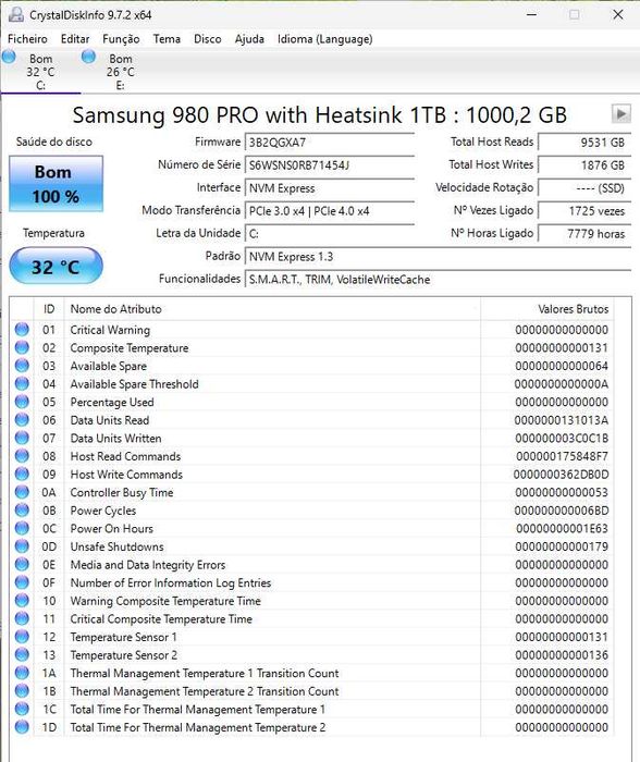 SSD NVMe Samsung 980 PRO 1TB - Como Novo