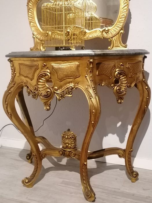 Credência (ou Consola; Mesa; Aparador) mármore, com Espelho, Luís XV