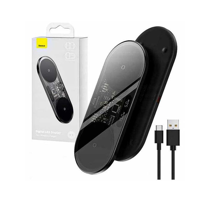 Бездротовий зарядний пристрій Baseus Digital LED Display Universal Version 2-in-1 20W Black