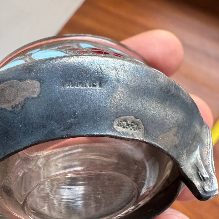 Solniczka Srebrzona emalia z łyżeczką Biomet PRL