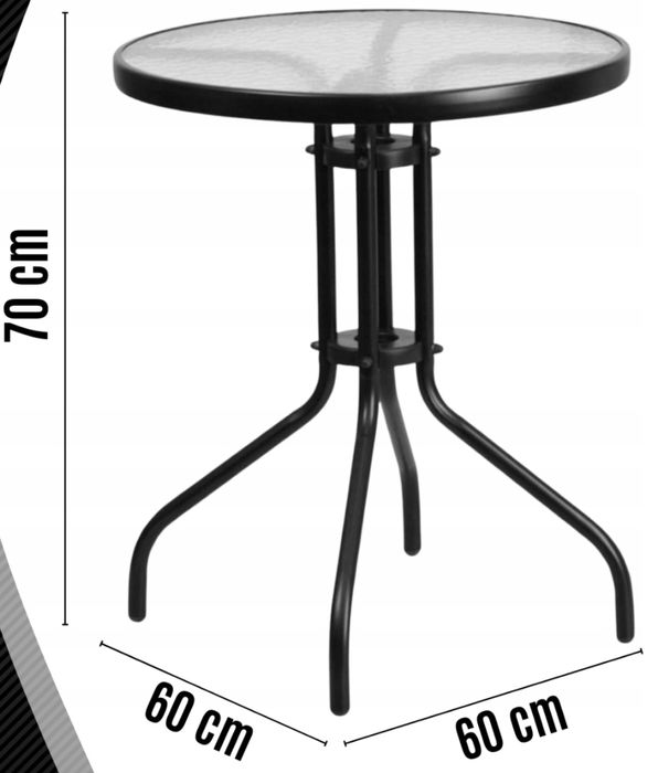 Stół Stolik Ogrodowy Kawowy Okrągły Szklany Metalowy Balkon Taras 60cm