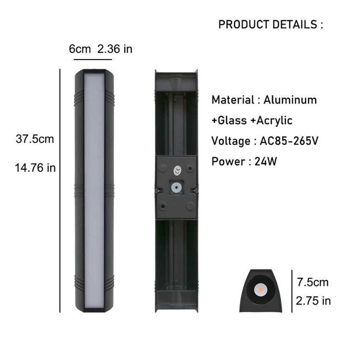 Nowoczesna zewnętrzna lampa kinkiet LED 24W