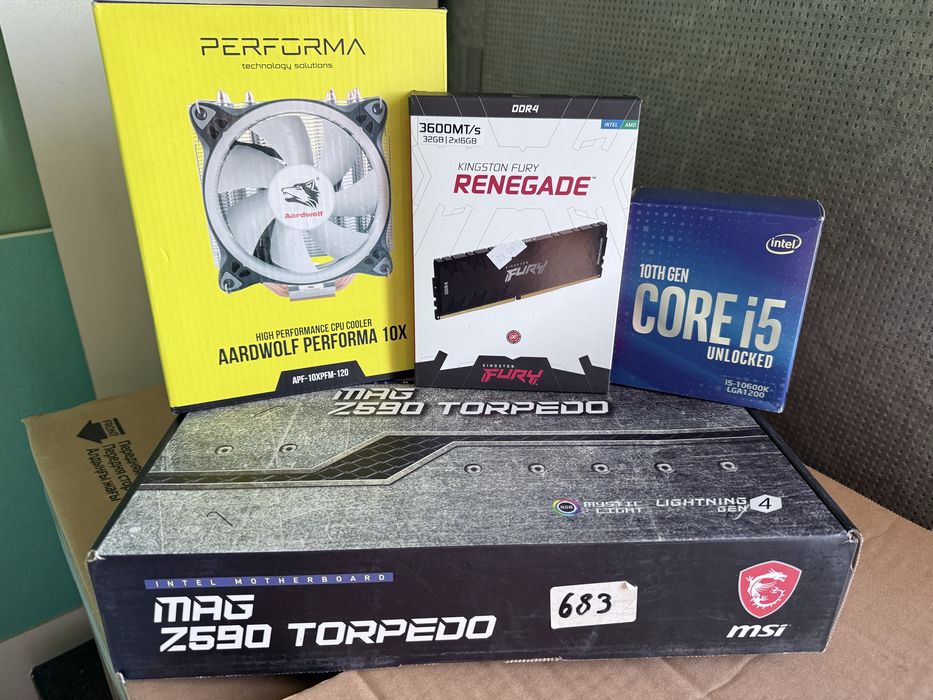 Комплект i5 10600k+Z590+DDR4 32GB 3600MHz+башня