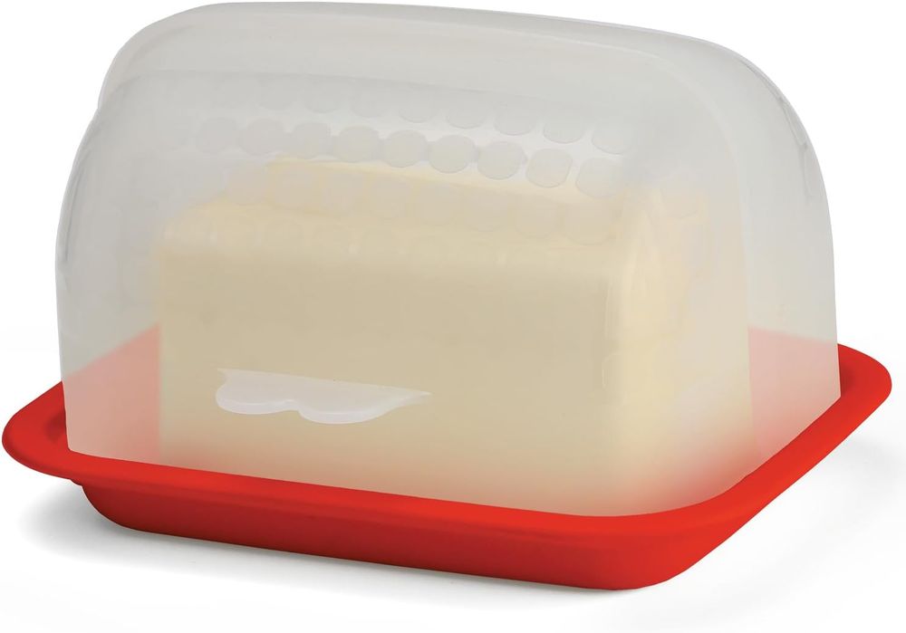 Maselniczka z Pokrywką Szeroki Pojemnik Plastikowy do Kuchni Czerwona