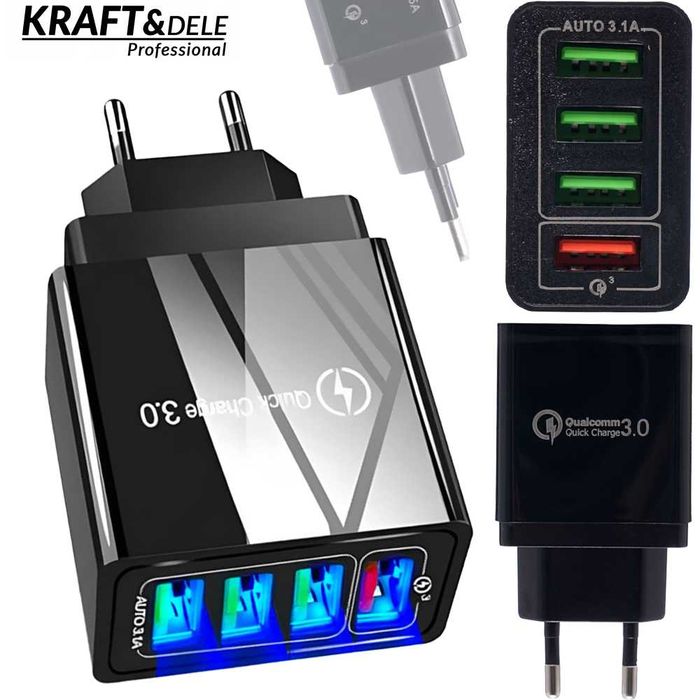 KRAFT&DELE Szybka Ładowarka Sieciowa 4 Usb Quick Charge 3.0 LED KD1237