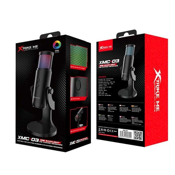 Микрофон игровой USB чистый звук с RGB подсветкой XTRIKE XMC-03