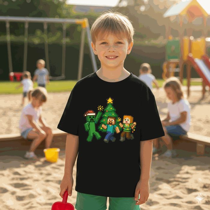 Koszulka dziecięca czarna creeper w minecraft prezent święta 116