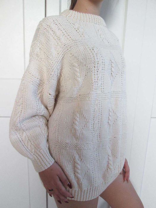 Handame ręcznie robiony sweter beżowy wełna? S M L XL uniwersalny