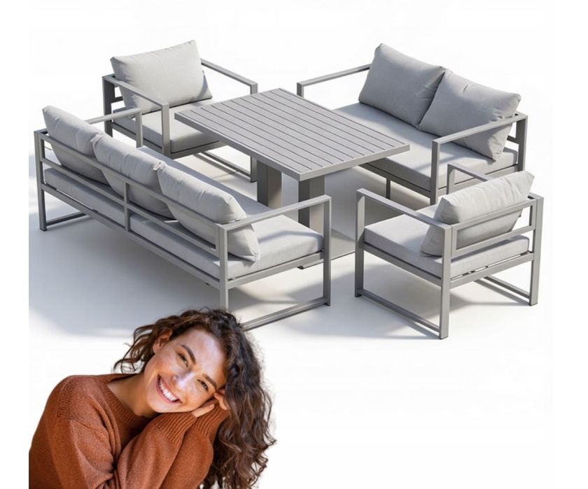 Meble ogrodowe STALOWE | zestaw wypoczynkowy 2x SOFA STÓŁ 2 FOTELE