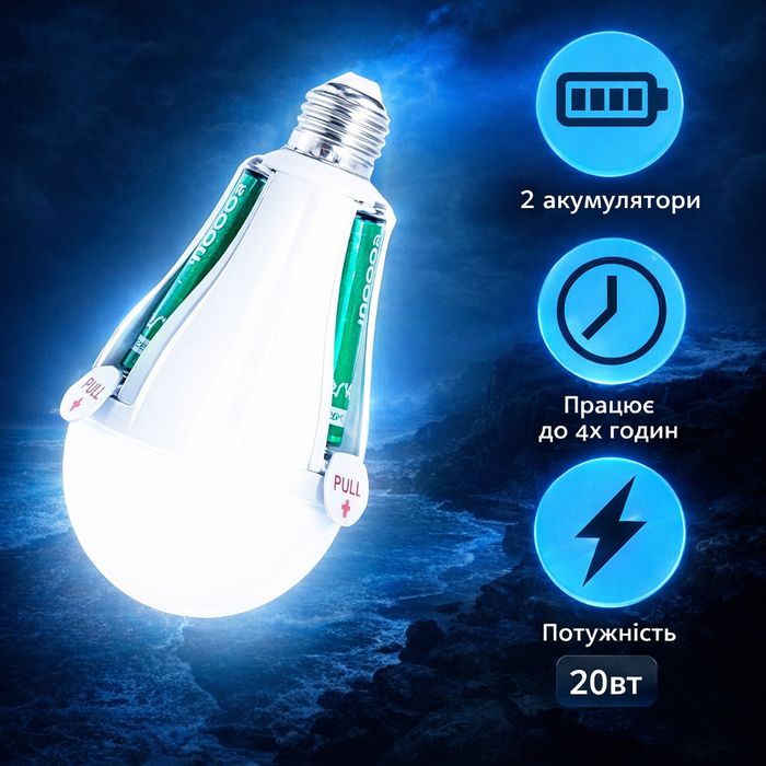 РАСПРОДАЖА ! Акумуляторна лампочка в цоколь аварійна лампа LED E27/20W