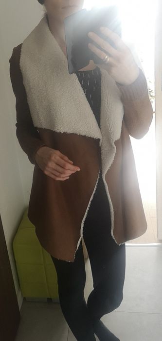 Narzutka zamszowa CAMEL futro JENNIFER kurtka marynarka BDB