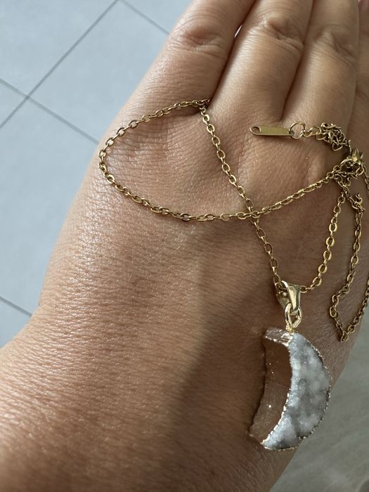 Naszyjnik Agat druzy księżyc stal