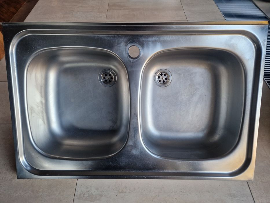 Zlew stalowy dwukomorowy nakładany 80/50cm
