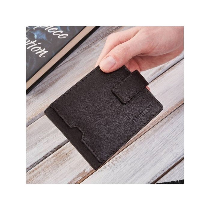 Portfel męski mały skórzany brązowy RFID Brodrene G-109MN/BR